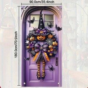 Halloween Witch Door Cover Wreath with Pumpkins
